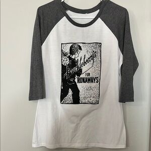 Gray and White 3/4 Sleeve Graphic Tee
